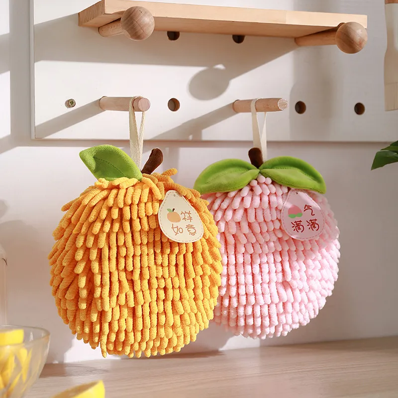 Creative Fruit Pattern Chenille Hanging Hand Towel – Absorbent Quick-Dry Thick Towel with Hook, Soft and Durable Kitchen Dishcloth, Fast-Drying Terry Cloth for Bathroom or Kitchen